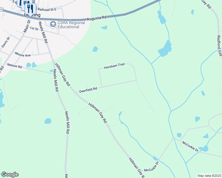 map of restaurants, bars, coffee shops, grocery stores, and more near 3464 Deerfield Road in Dearing