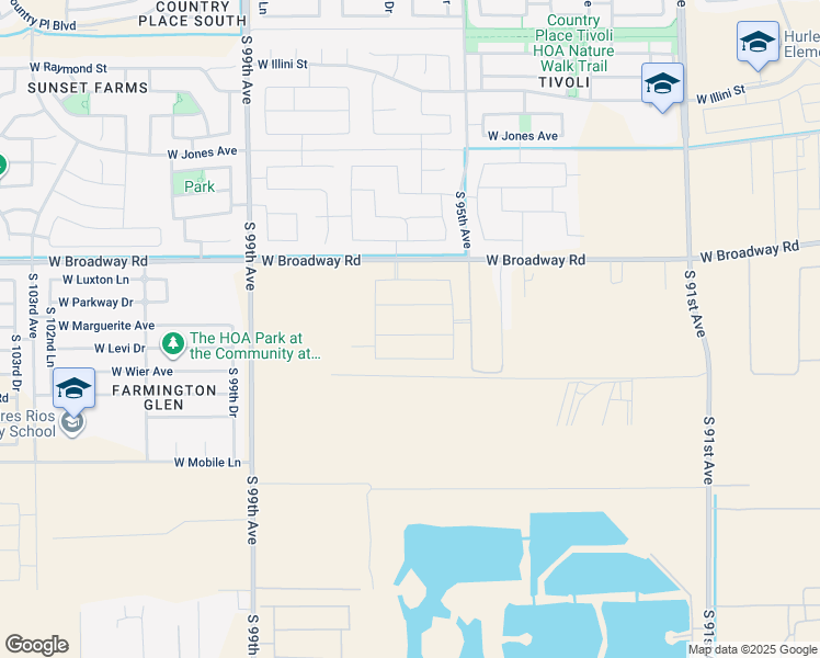 map of restaurants, bars, coffee shops, grocery stores, and more near 9801 West Broadway Road in Tolleson
