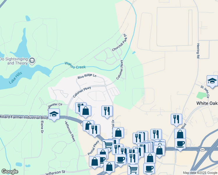 map of restaurants, bars, coffee shops, grocery stores, and more near 150 Brentwood Drive in Newnan