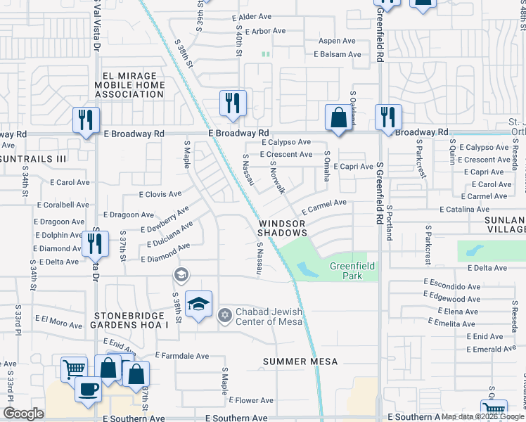 map of restaurants, bars, coffee shops, grocery stores, and more near 564 South Nassau in Mesa