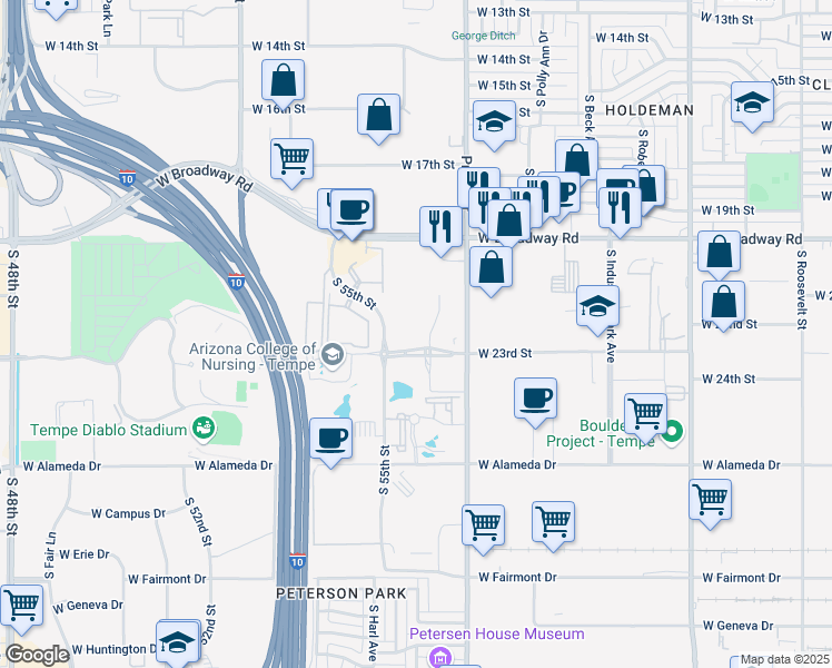 map of restaurants, bars, coffee shops, grocery stores, and more near 1540 West Fountainhead Parkway in Tempe