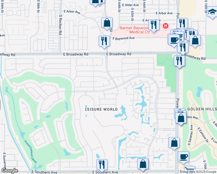 map of restaurants, bars, coffee shops, grocery stores, and more near 1735 Leisure World in Mesa