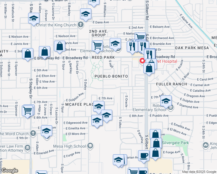 map of restaurants, bars, coffee shops, grocery stores, and more near 539 South Williams in Mesa