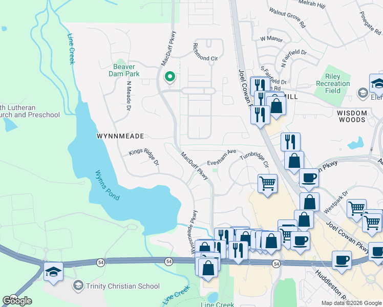 map of restaurants, bars, coffee shops, grocery stores, and more near 720 Gittings Avenue in Peachtree City