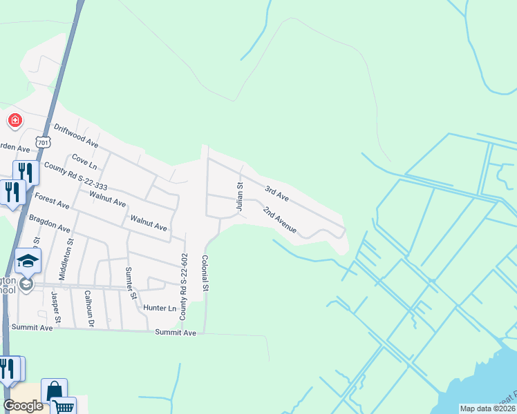 map of restaurants, bars, coffee shops, grocery stores, and more near 803 2nd Avenue in Georgetown