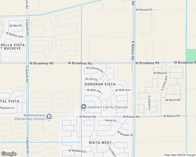 map of restaurants, bars, coffee shops, grocery stores, and more near 4574 South 237th Drive in Buckeye