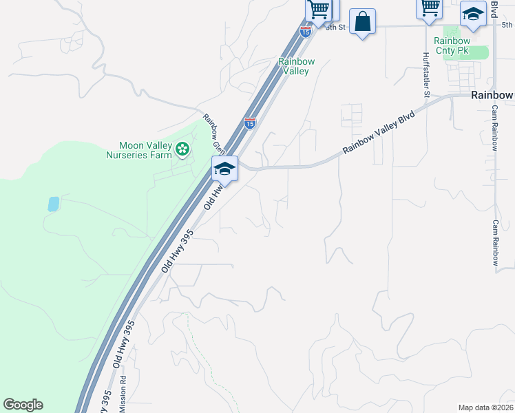 map of restaurants, bars, coffee shops, grocery stores, and more near 1127 Rainbow Valley Boulevard in Fallbrook