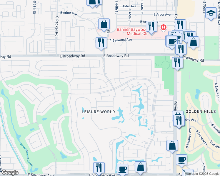 map of restaurants, bars, coffee shops, grocery stores, and more near 1735 Leisure World in Mesa