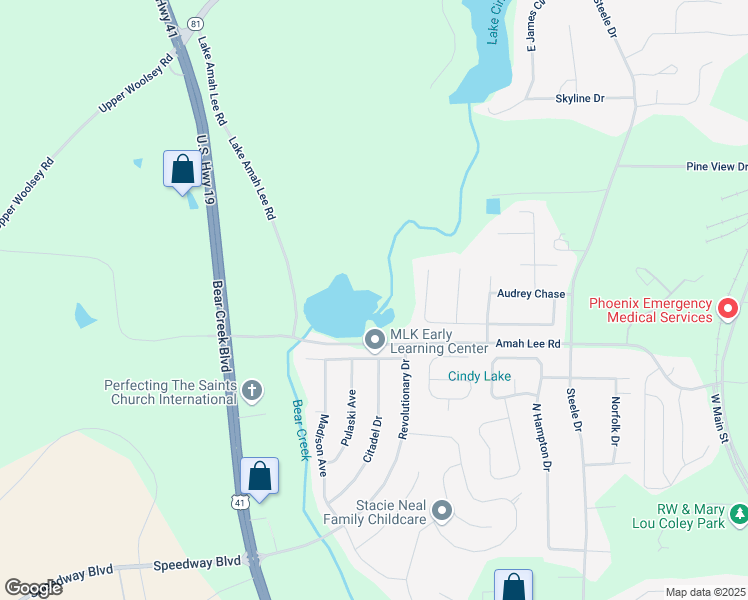 map of restaurants, bars, coffee shops, grocery stores, and more near 121 Oakchase Park Lane in Hampton
