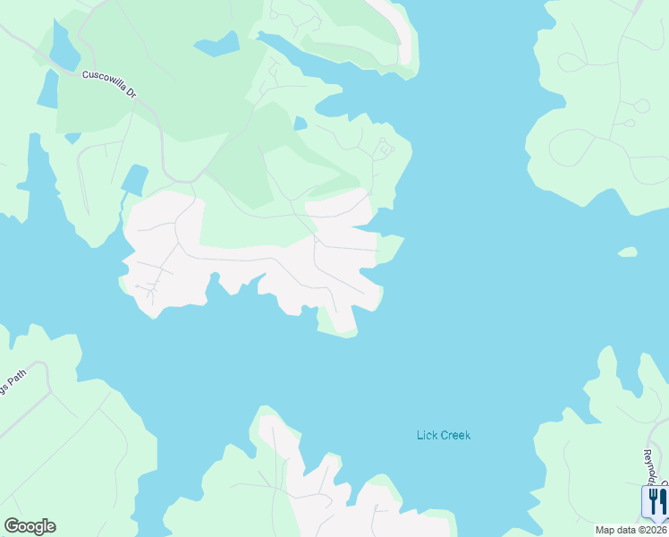 map of restaurants, bars, coffee shops, grocery stores, and more near 126 Cape View Lane in Eatonton