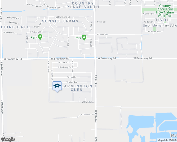 map of restaurants, bars, coffee shops, grocery stores, and more near 9924 West Marguerite Avenue in Tolleson