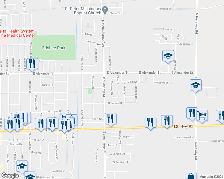 map of restaurants, bars, coffee shops, grocery stores, and more near 312 Mulberry Drive in Greenville