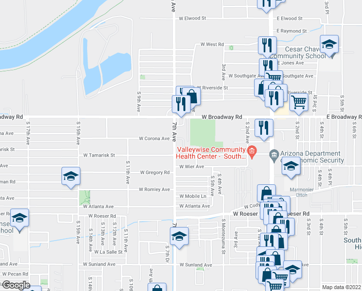 map of restaurants, bars, coffee shops, grocery stores, and more near 625 South 7th Avenue in Phoenix