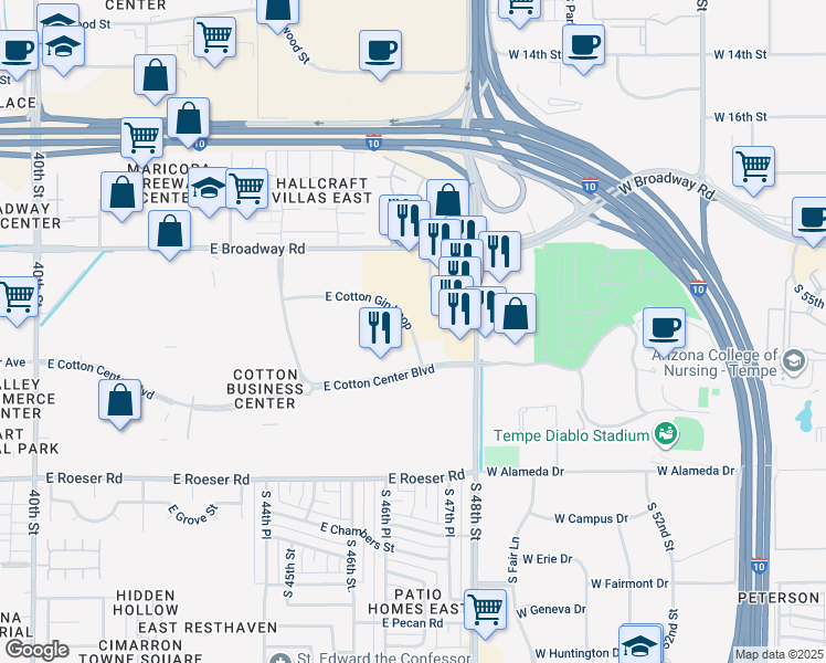 map of restaurants, bars, coffee shops, grocery stores, and more near 4640 East Cotton Gin Loop in Phoenix
