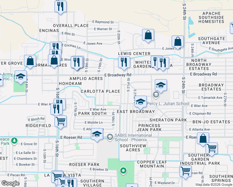 map of restaurants, bars, coffee shops, grocery stores, and more near 1932 East Marguerite Avenue in Phoenix