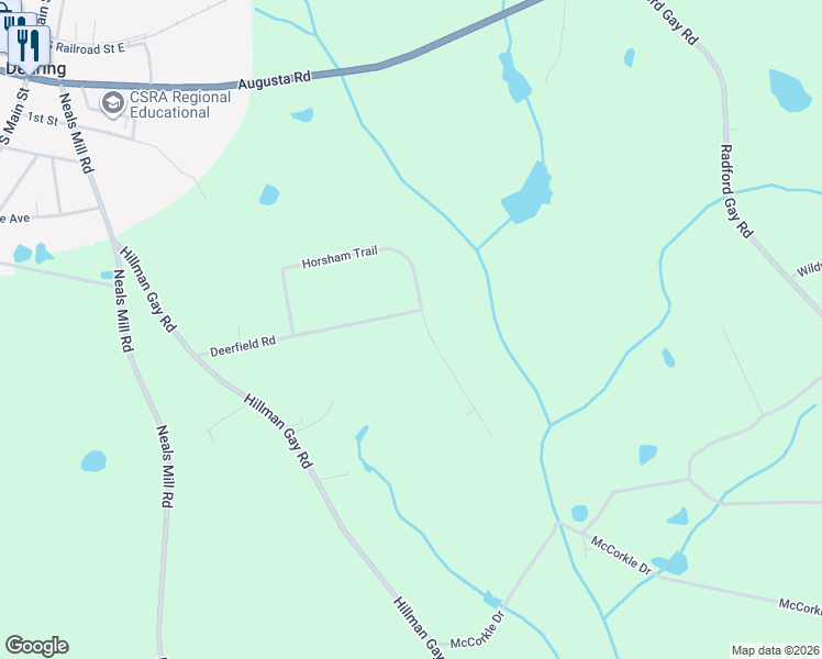 map of restaurants, bars, coffee shops, grocery stores, and more near 3453-3615 Deerfield Road in Dearing