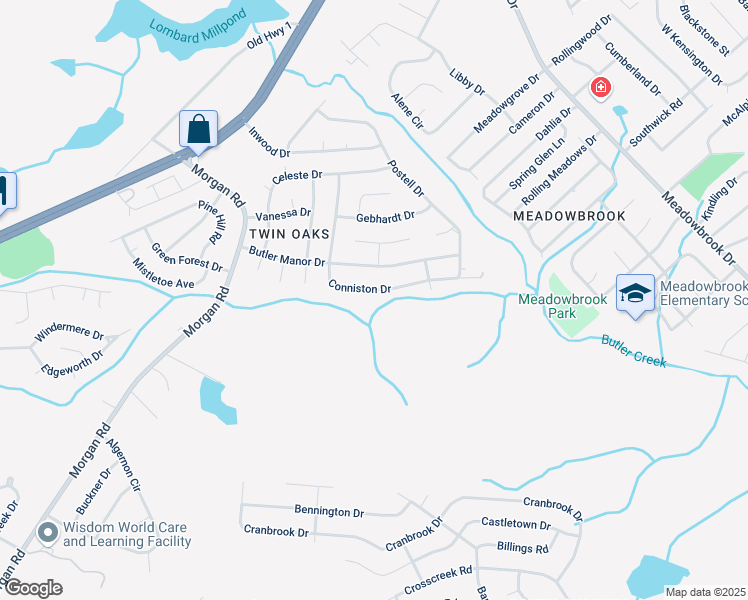 map of restaurants, bars, coffee shops, grocery stores, and more near 2854 Conniston Drive in Hephzibah