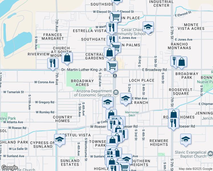 map of restaurants, bars, coffee shops, grocery stores, and more near 10 West Marguerite Avenue in Phoenix