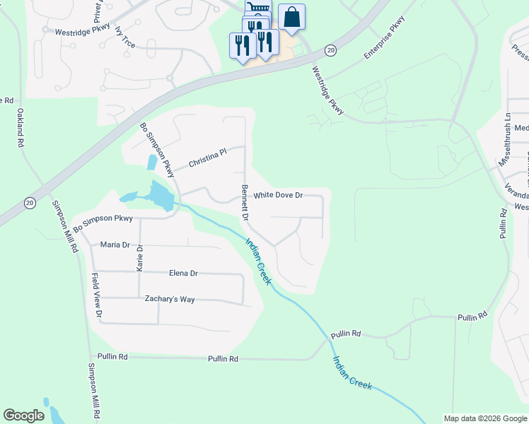 map of restaurants, bars, coffee shops, grocery stores, and more near 1836 Rest Haven Lane in McDonough