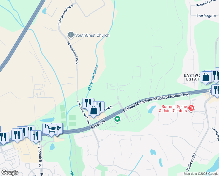 map of restaurants, bars, coffee shops, grocery stores, and more near Hollz Parkway in Newnan