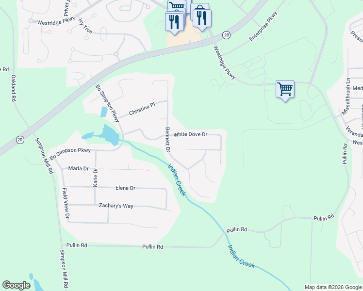 map of restaurants, bars, coffee shops, grocery stores, and more near 1836 Rest Haven Lane in McDonough