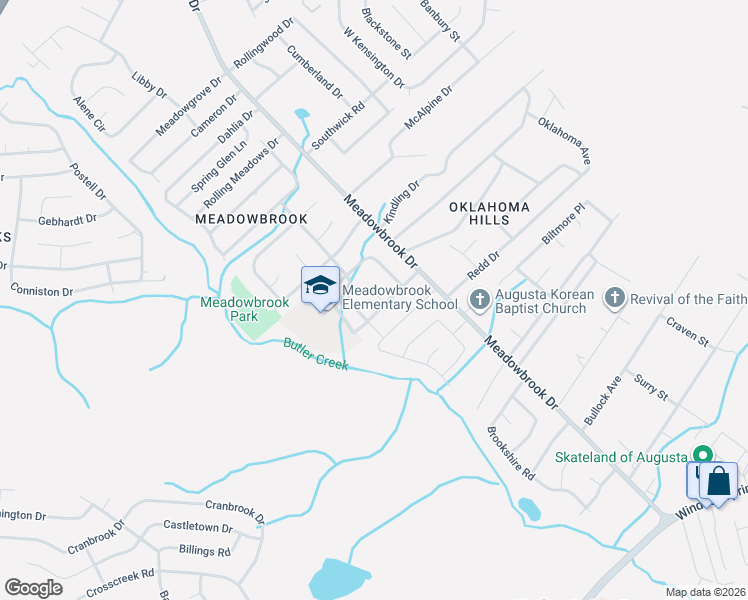 map of restaurants, bars, coffee shops, grocery stores, and more near 2804 Sturnidae Court in Augusta