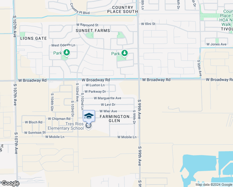 map of restaurants, bars, coffee shops, grocery stores, and more near 4515 South 100th Lane in Tolleson