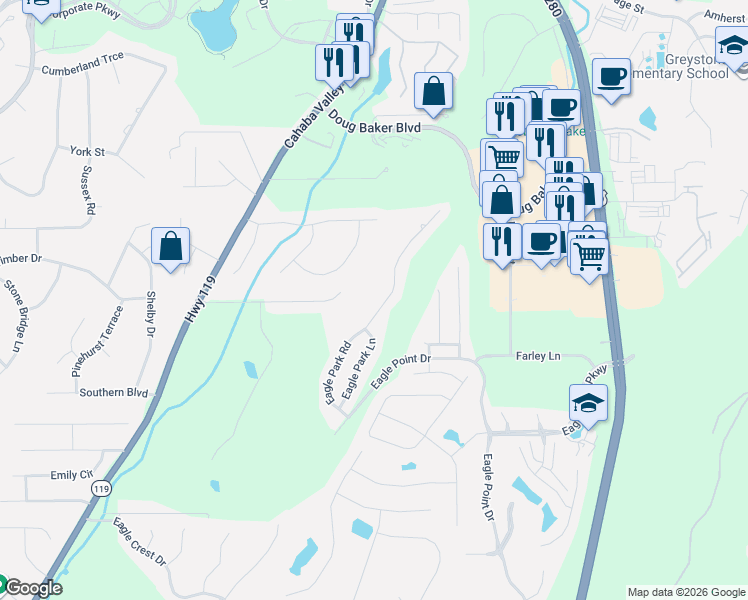 map of restaurants, bars, coffee shops, grocery stores, and more near 164 Bridge Drive in Birmingham