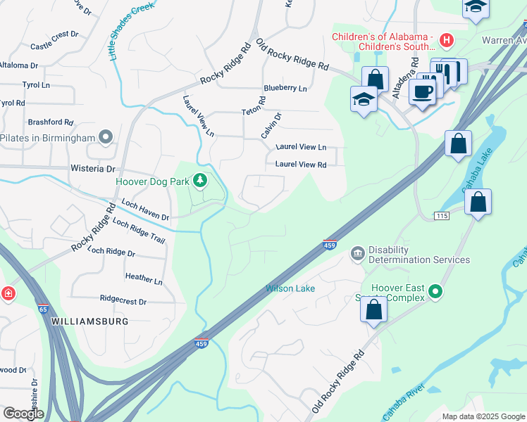 map of restaurants, bars, coffee shops, grocery stores, and more near 3604 Haven View Circle in Birmingham