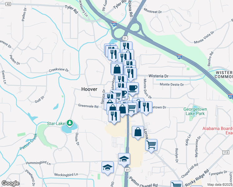map of restaurants, bars, coffee shops, grocery stores, and more near 3159A Old Columbiana Road in Birmingham