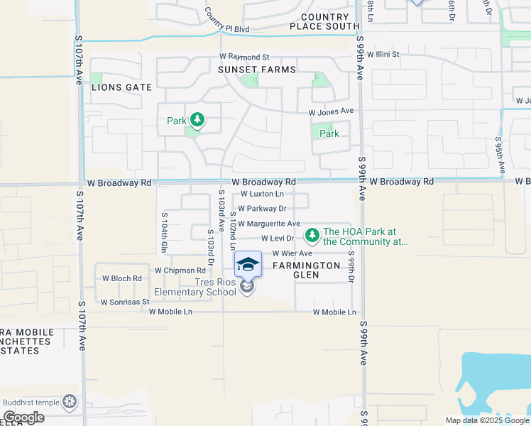 map of restaurants, bars, coffee shops, grocery stores, and more near 10143 West Parkway Drive in Tolleson