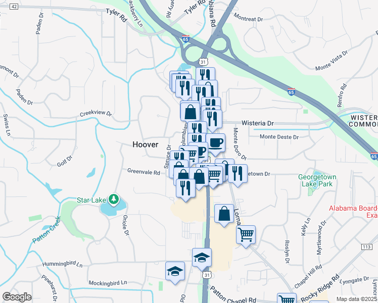 map of restaurants, bars, coffee shops, grocery stores, and more near 3159A Old Columbiana Road in Birmingham