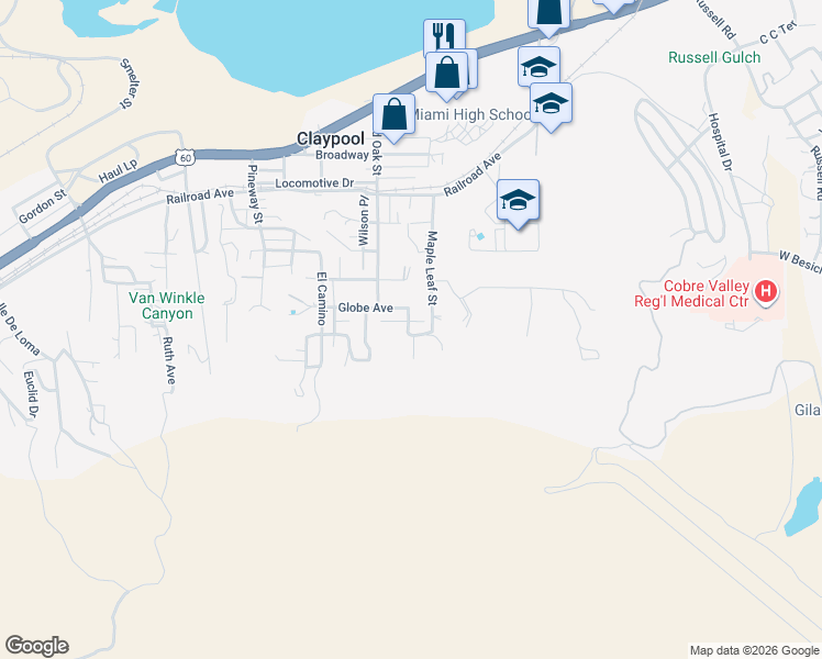 map of restaurants, bars, coffee shops, grocery stores, and more near 5989 Dawdy Drive in Claypool