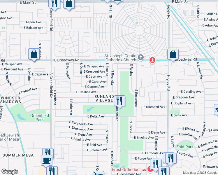 map of restaurants, bars, coffee shops, grocery stores, and more near 560 South Roanoke in Mesa