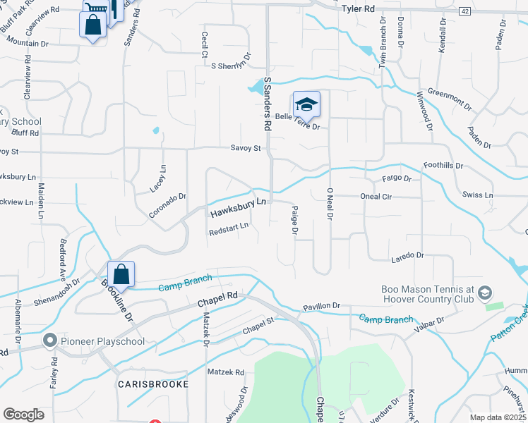 map of restaurants, bars, coffee shops, grocery stores, and more near 486 South Sanders Road in Birmingham