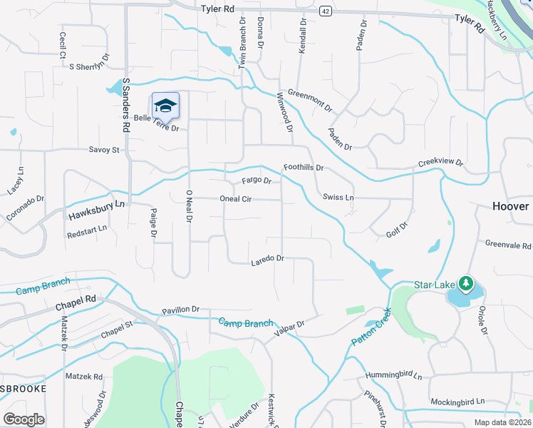 map of restaurants, bars, coffee shops, grocery stores, and more near 2620 Ornamental Ln in Birmingham