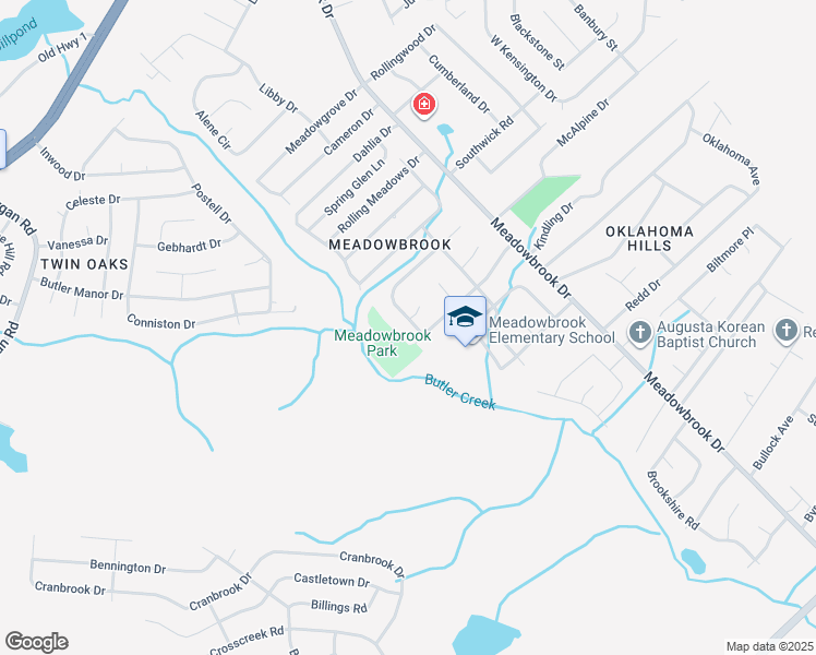 map of restaurants, bars, coffee shops, grocery stores, and more near 2916 Audubon Place in Augusta