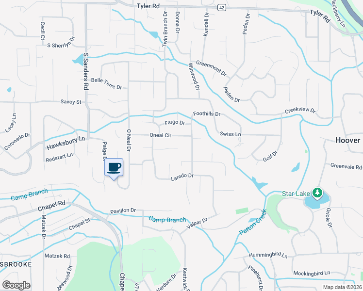 map of restaurants, bars, coffee shops, grocery stores, and more near 2620 Ornamental Lane in Birmingham