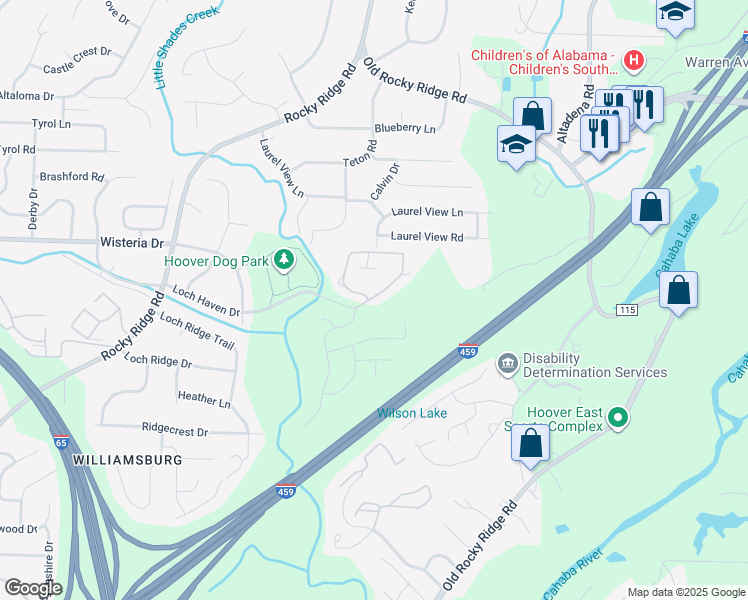 map of restaurants, bars, coffee shops, grocery stores, and more near 3604 Haven View Circle in Birmingham