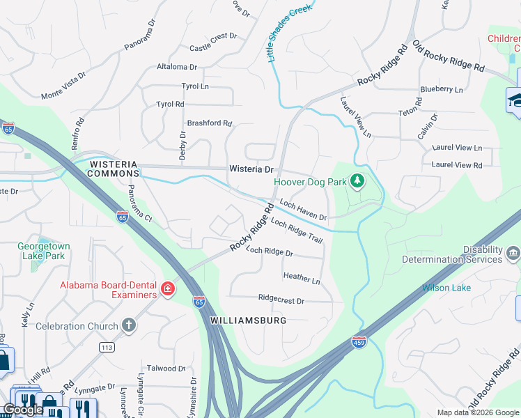 map of restaurants, bars, coffee shops, grocery stores, and more near 2274 Rocky Ridge Road in Birmingham
