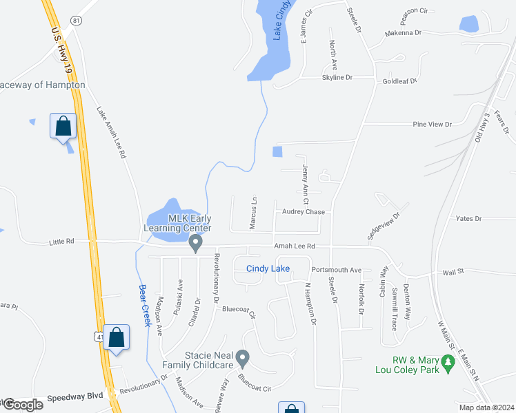 map of restaurants, bars, coffee shops, grocery stores, and more near 816 Marcus Lane in Hampton