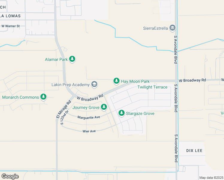 map of restaurants, bars, coffee shops, grocery stores, and more near 12300 West Broadway Road in Tolleson