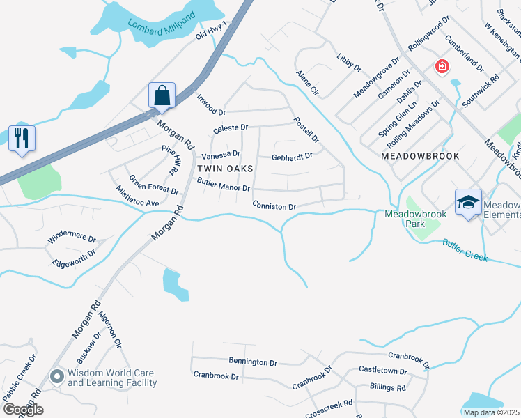 map of restaurants, bars, coffee shops, grocery stores, and more near 2866 Conniston Drive in Hephzibah