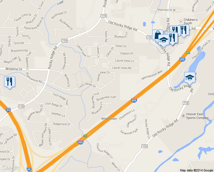 map of restaurants, bars, coffee shops, grocery stores, and more near 3604 Haven View Circle in Birmingham