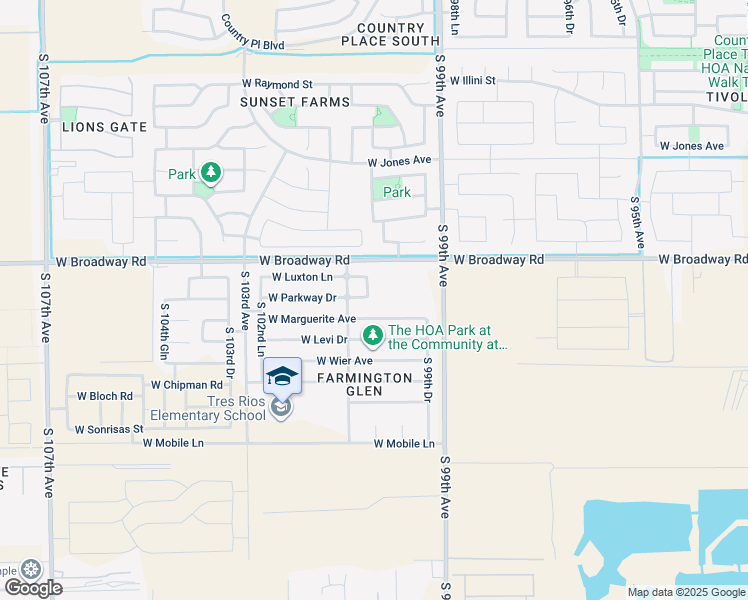 map of restaurants, bars, coffee shops, grocery stores, and more near 4515 South 100th Lane in Tolleson