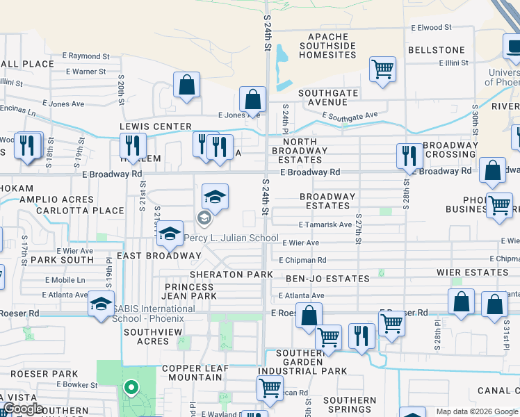 map of restaurants, bars, coffee shops, grocery stores, and more near 4650 North 24th Place in Phoenix