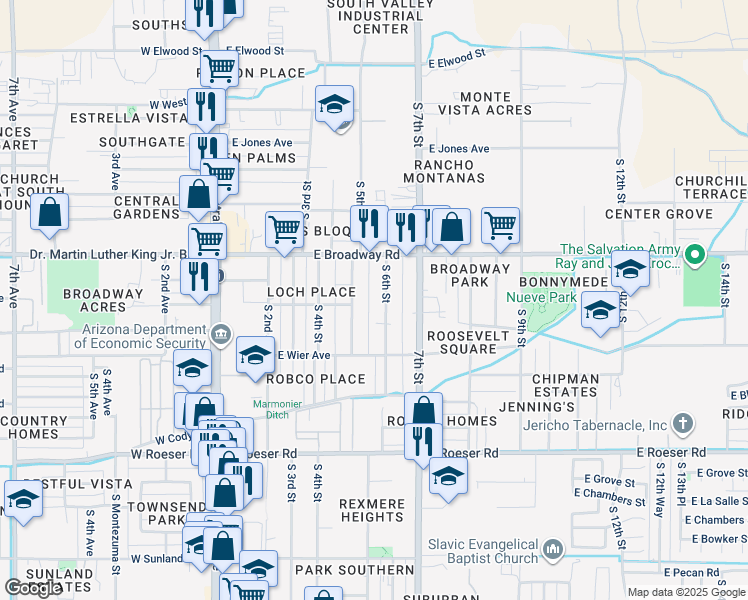 map of restaurants, bars, coffee shops, grocery stores, and more near 4442 South 6th Street in Phoenix