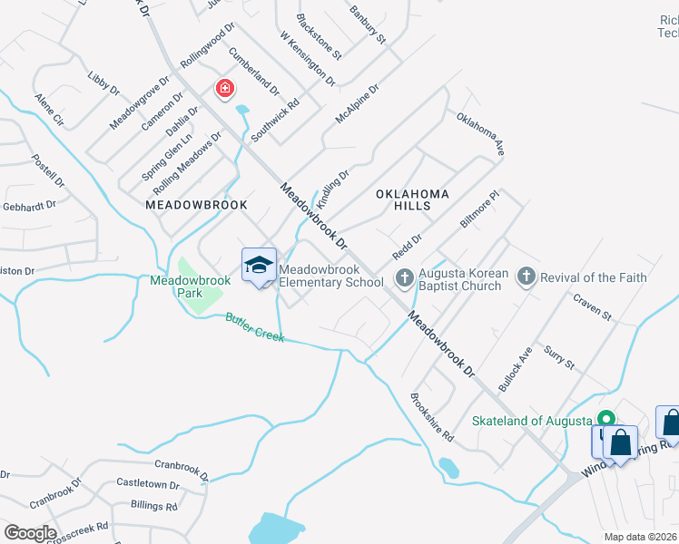 map of restaurants, bars, coffee shops, grocery stores, and more near 3608 Sturnidae Drive in Augusta