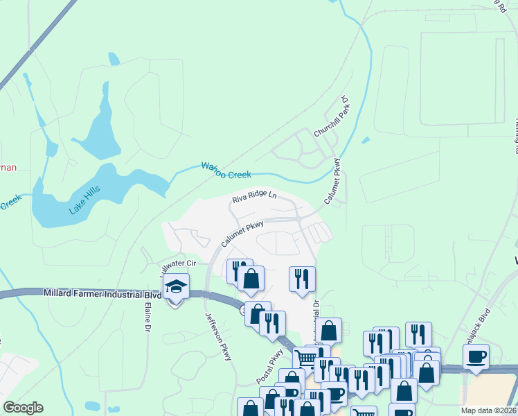 map of restaurants, bars, coffee shops, grocery stores, and more near 43 Mill Ridge Place in Newnan
