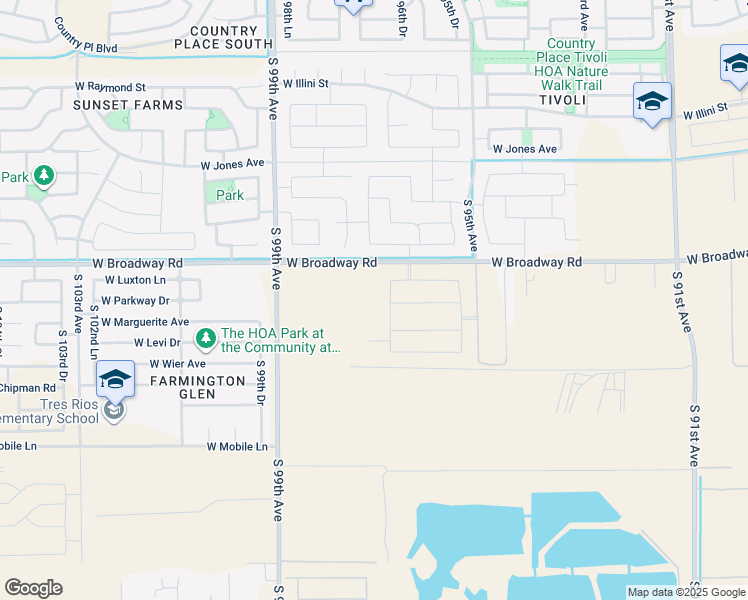map of restaurants, bars, coffee shops, grocery stores, and more near 9755 West Broadway Road in Tolleson